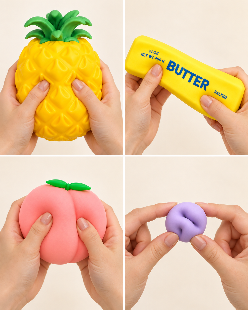 4-Piece Squishy Toy, stress Relief Toy, Large Squishy -Viral Stress Ball Toy for Kids & Adults, Sensory Fidget Toy