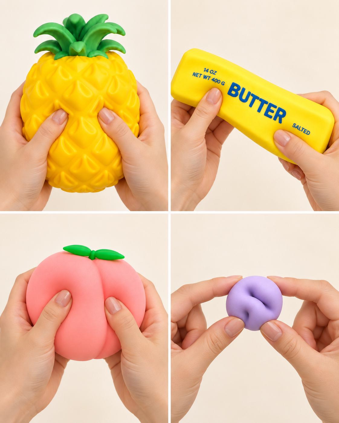 4-Piece Squishy Toy, stress Relief Toy, Large Squishy -Viral Stress Ball Toy for Kids & Adults, Sensory Fidget Toy